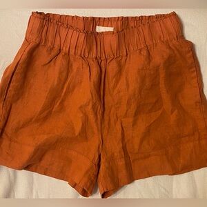 Lou & Grey Burnt Orange Linen Elastic Pull On Shorts